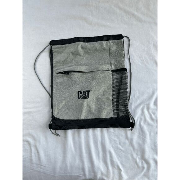 CAT Gray and Black Drawstring Bag, Caterpiller Bag, School Bag - Picture 1 of 5